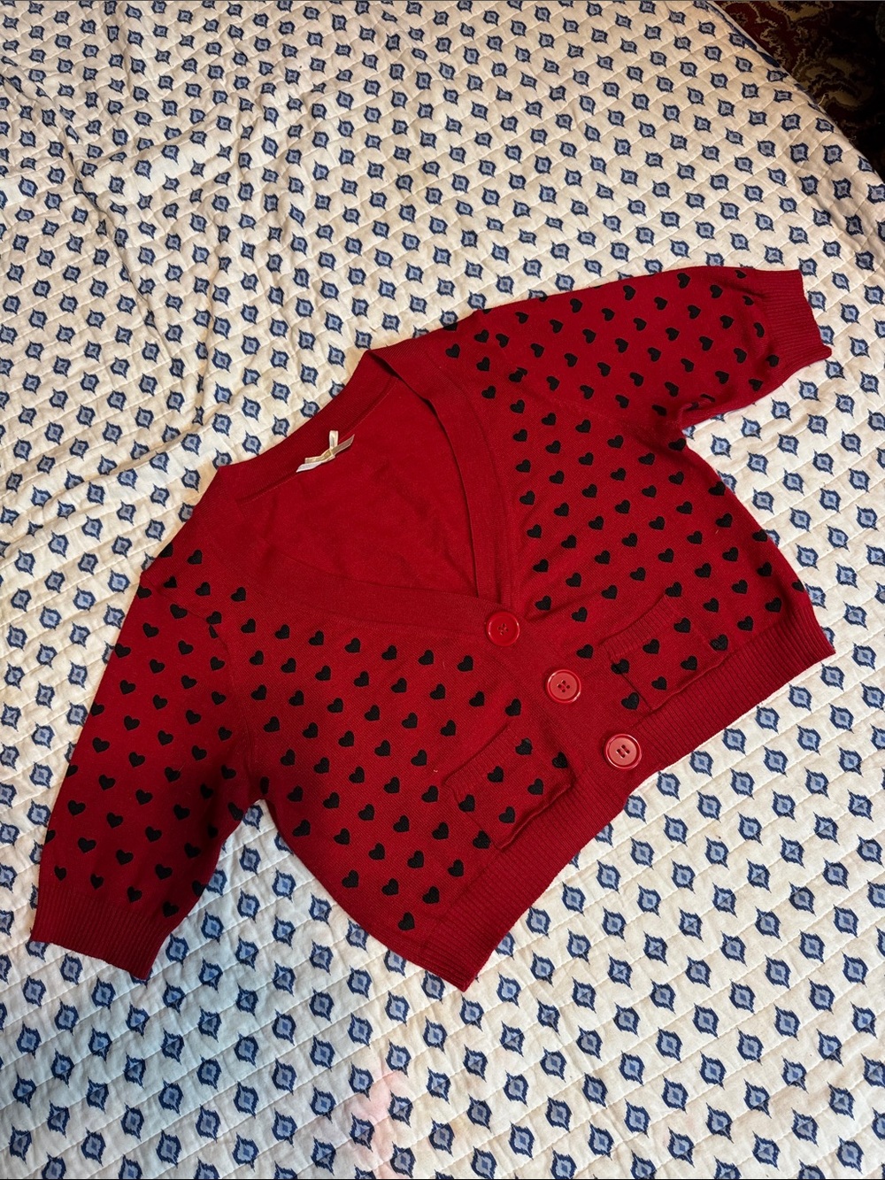Red  and black Heart-Print V-Neck Cardigan Sweater kids?